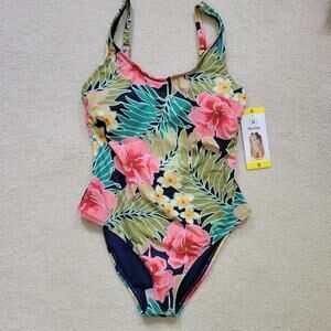 NWT Hurley S 1Pc Swimsuit Adjustable Padded Tropical Floral SPF 50+